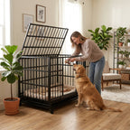 48 Inch Heavy Duty Indestructible Dog Crate with Wheels - Metal