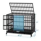 48 Inch Heavy Duty Indestructible Dog Crate with Wheels - Metal