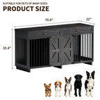 Wood & Metal Dog Crate Furniture TV Stand with Storage - Barn Door Design