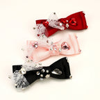 Pet Lace Bow Hair Clip with Heart Rhinestones