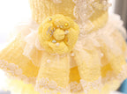 Pet Dress Yellow Tweed Pearls Collar with Lace Tutu - Boutique Party Outfit
