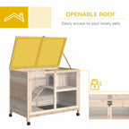 Natural Indoor Rabbit Hutch with Wheels – Wood Cage for Small Pets