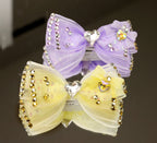 Pet Accessories Rhinestone Heart Tulle Bow Hair Clip headwear