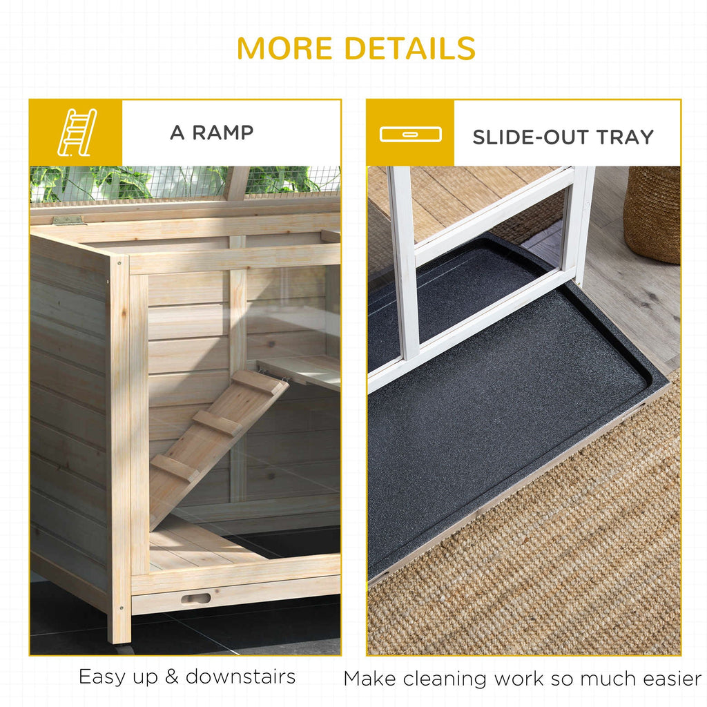 Natural Indoor Rabbit Hutch with Wheels – Wood Cage for Small Pets