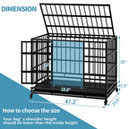 48 Inch Heavy Duty Indestructible Dog Crate with Wheels - Metal