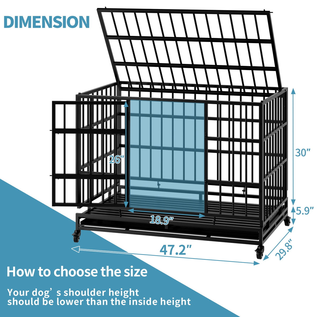 48 Inch Heavy Duty Indestructible Dog Crate with Wheels - Metal