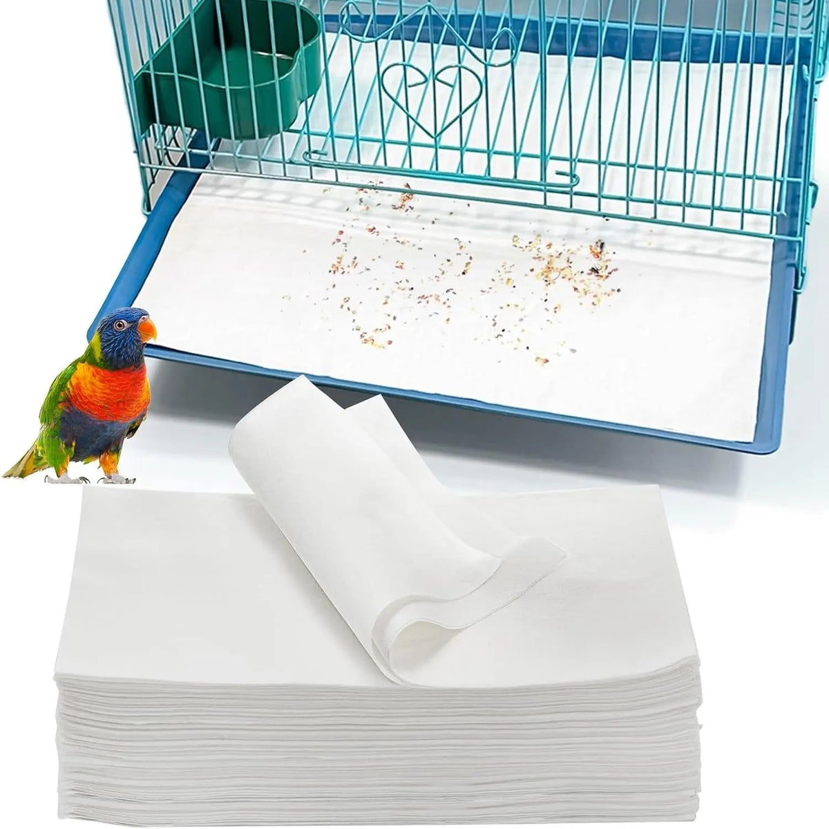 200 Pcs Bird Cage Liners 11x20" Disposable Absorbent Paper Pads for Pet Birds