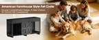 Wood & Metal Dog Crate Furniture TV Stand with Storage - Barn Door Design