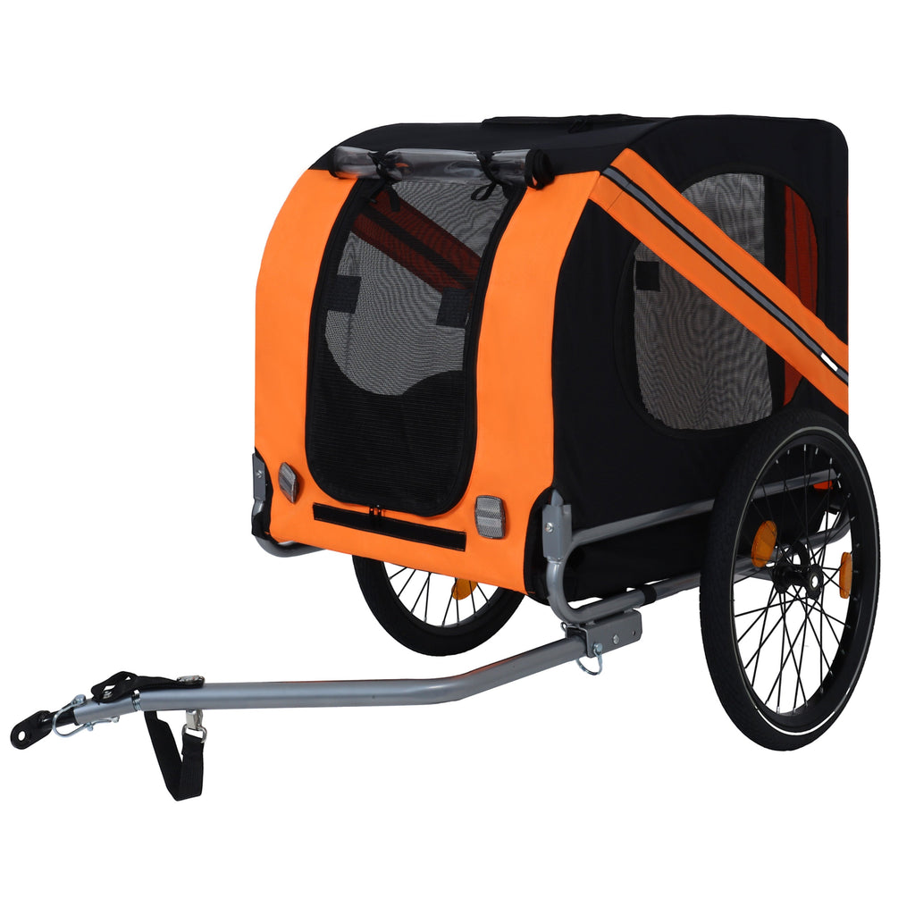 Large Folding Bike Trailer for Dogs – 66LB Capacity All-Terrain Pet Carrier, Durable Steel Frame for Cycling, Jogging, Camping & Outdoor Adventures, Black-Orange