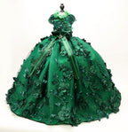 Emerald Forest Princess Luxury Dog Dress – Handmade Green Floral Ball Gown for Weddings & Photo Shoots