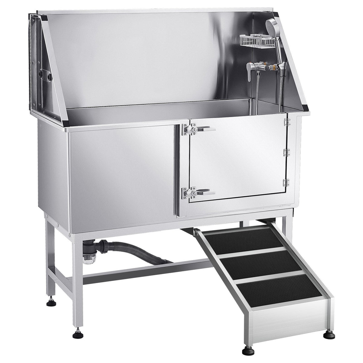 Stainless Steel Dog Washing Station, 50 inch Pet Grooming Tub w/ Ramp, PE Water Filter Board, Faucet & Showerhead & Soap Holder Dog Bathtub for Large & Medium & Small Pets (Right Door)