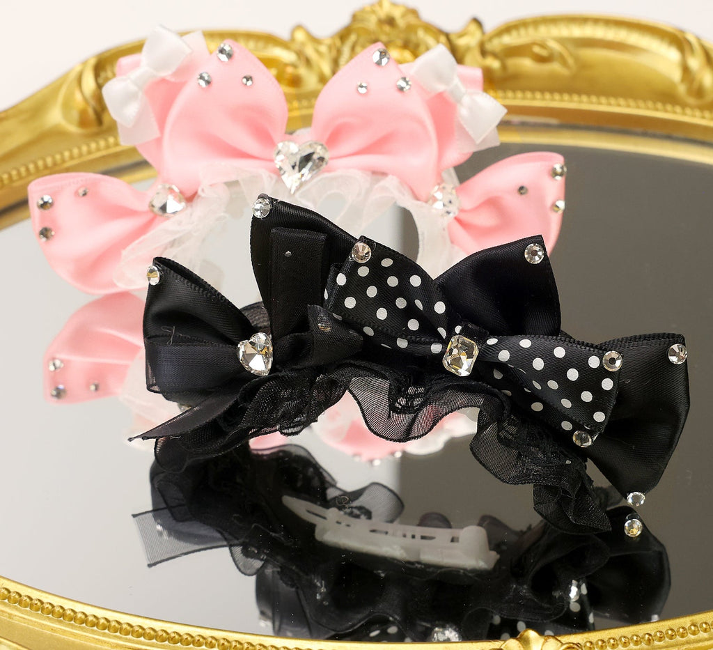 Pet Accessories Polka Dot Bow Hair Clip with Rhinestones headwear