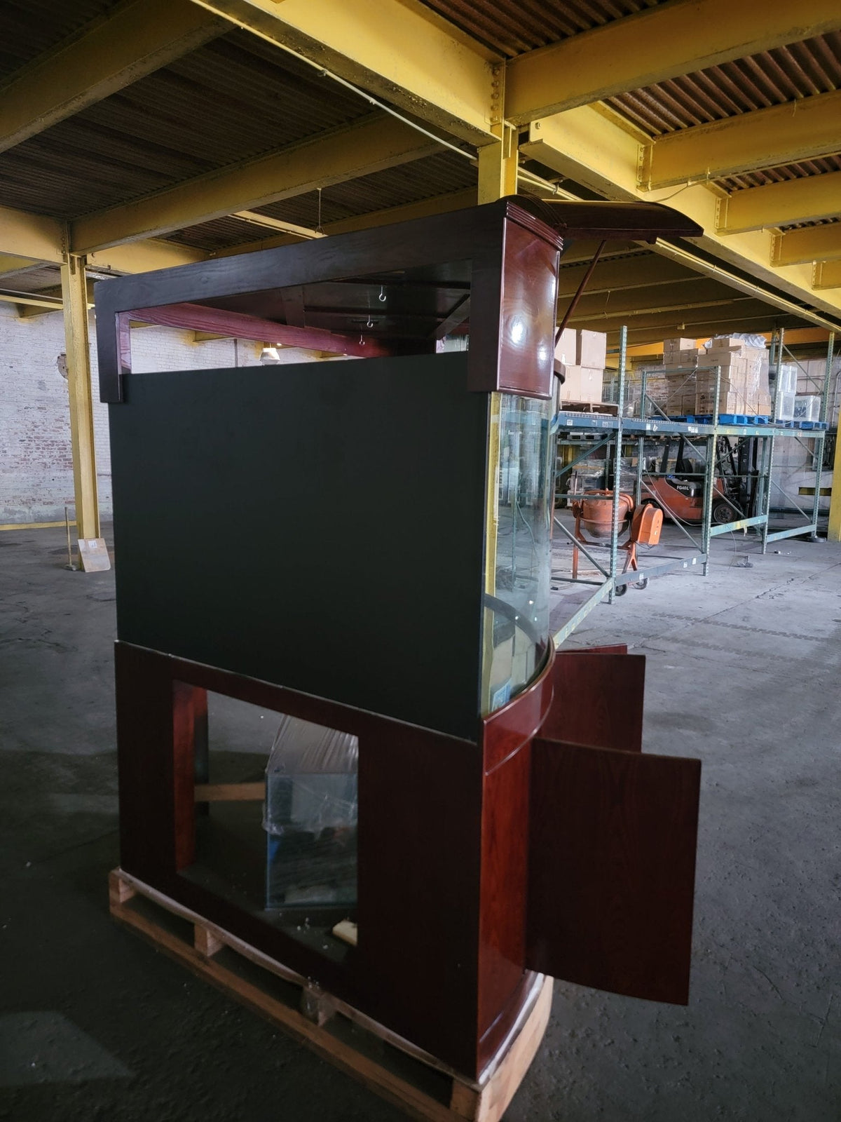 440g Corner 1/4 Cylinder Glass Aquarium Set in Walnut Wood Furniture