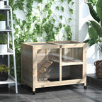 Natural Indoor Rabbit Hutch with Wheels – Wood Cage for Small Pets