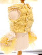Pet Dress Yellow Tweed Pearls Collar with Lace Tutu - Boutique Party Outfit