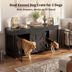 Wood & Metal Dog Crate Furniture TV Stand with Storage - Barn Door Design