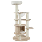 52 Inches Tall Wooden Cat Tree with Washable Plush Cushions and Multi-Level Climbing Stand