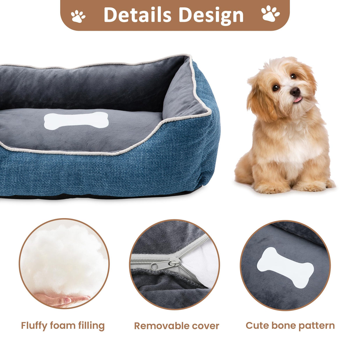 Small Dog Bed with Anti-Slip Bottom and Washable Cover - Linen