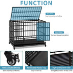 48 Inch Heavy Duty Indestructible Dog Crate with Wheels - Metal