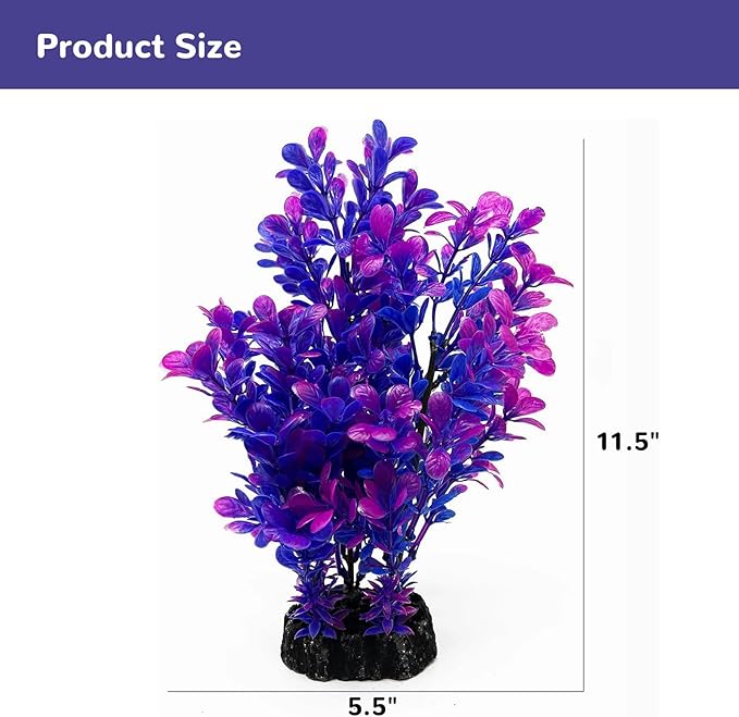 Mipukbay Purple Aquarium Plants - Artificial Plastic Fish Tank Decor, Realistic Ornament Safe for Fish & Shrimp, Low-Maintenance Aquascaping Plants for Freshwater/Saltwater Tank Landscaping
