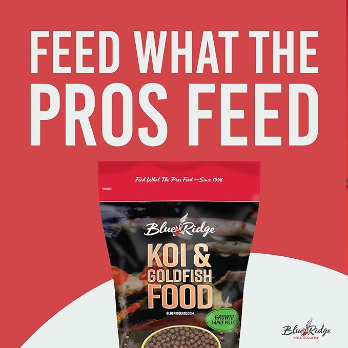 Blue Ridge Koi Fish Food 2lb - Koi Food Large 3/16" Growth Formula, Goldfish Food, Premium Fish Food for Ponds, Ponds Fish Food, Floating Pond Pellets