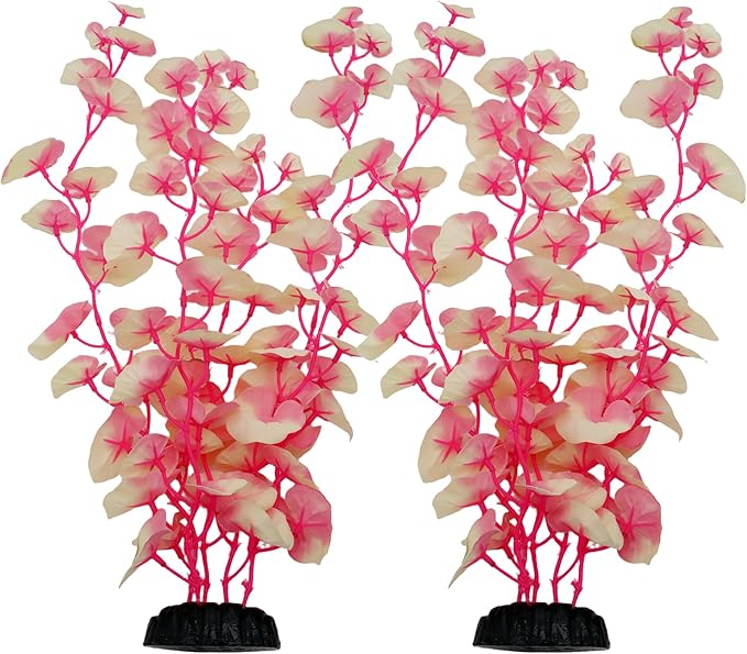 16 Inch Aquarium Fish Tank Plant Betta Fish Tank Decor,2 Pack Silk Aquarium Plants for Aquarium Decoration (White-Pink)
