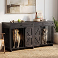 Wood & Metal Dog Crate Furniture TV Stand with Storage - Barn Door Design