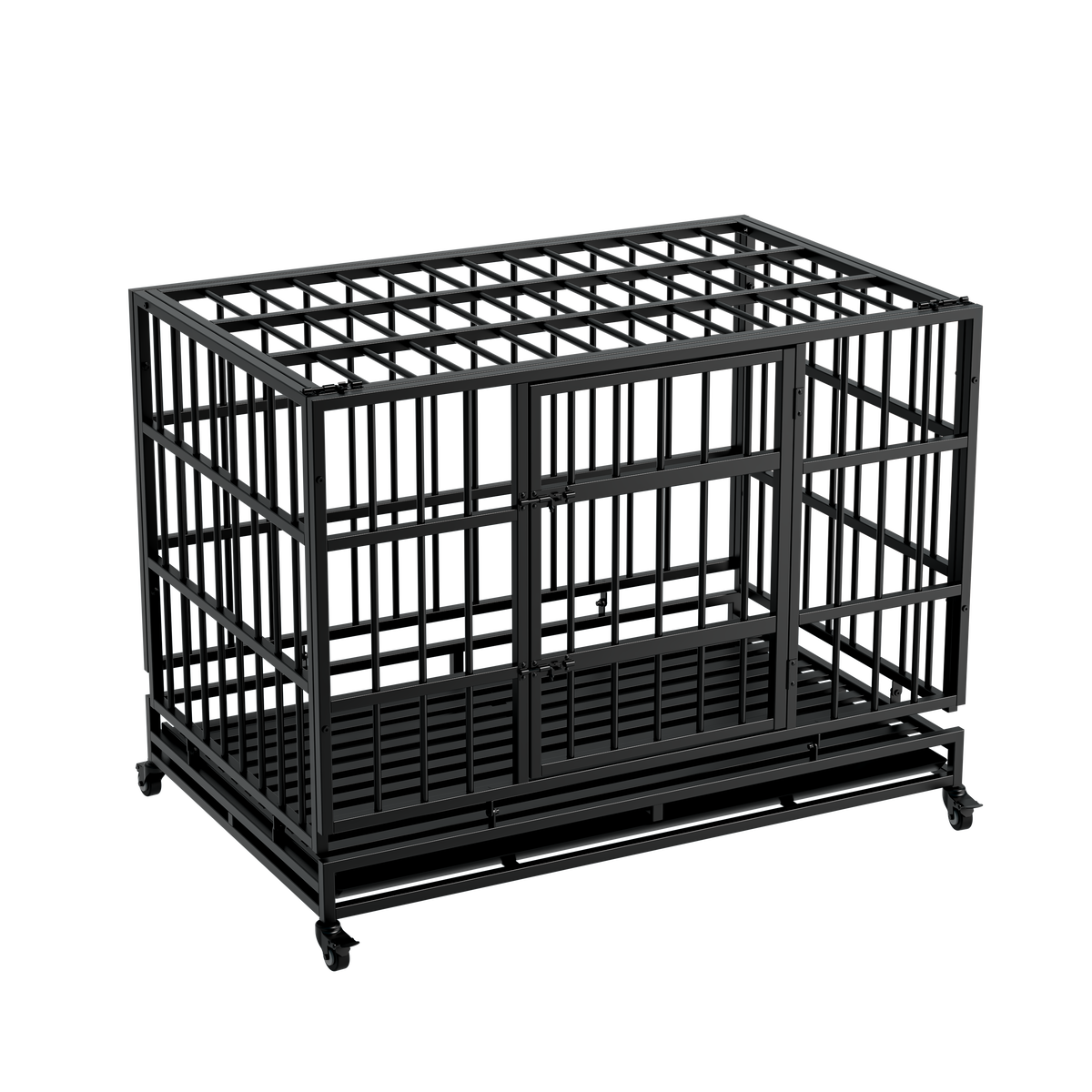 48 Inch Heavy Duty Indestructible Dog Crate with Wheels - Metal