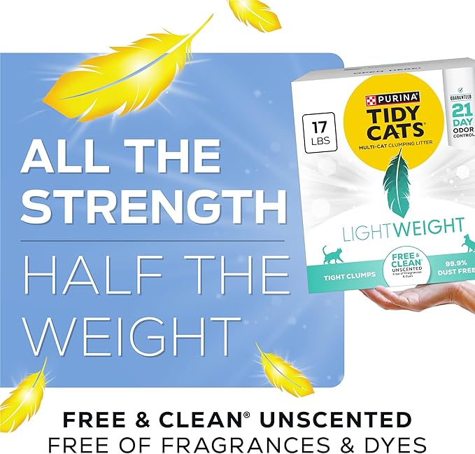 Purina Tidy Cats LightWeight Free and Clean Unscented, Multi-Cat, Clumping, 99.9 Percent Dust Free Cat Litter - 17 lb. Box