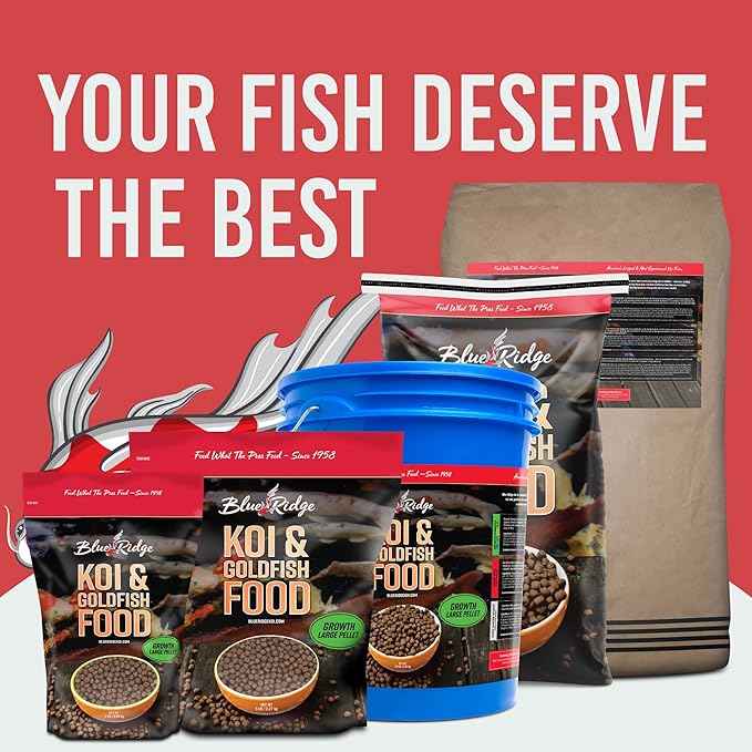 Blue Ridge Koi Fish Food 2lb - Koi Food Large 3/16" Growth Formula, Goldfish Food, Premium Fish Food for Ponds, Ponds Fish Food, Floating Pond Pellets