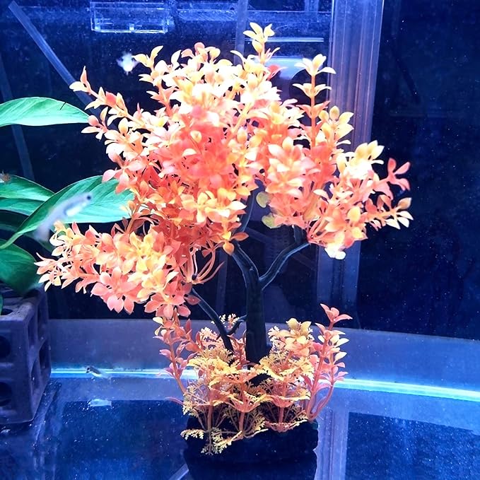 Mipukbay Aquarium Plants Tree - Orange Artificial Plastic Fish Tank Decor, Realistic Ornament Safe for Fish & Shrimp, Low-Maintenance Aquascaping Plants for Freshwater/Saltwater Tank Landscaping
