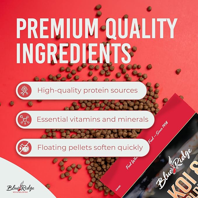 Blue Ridge Koi Fish Food 2lb - Koi Food Large 3/16" Growth Formula, Goldfish Food, Premium Fish Food for Ponds, Ponds Fish Food, Floating Pond Pellets