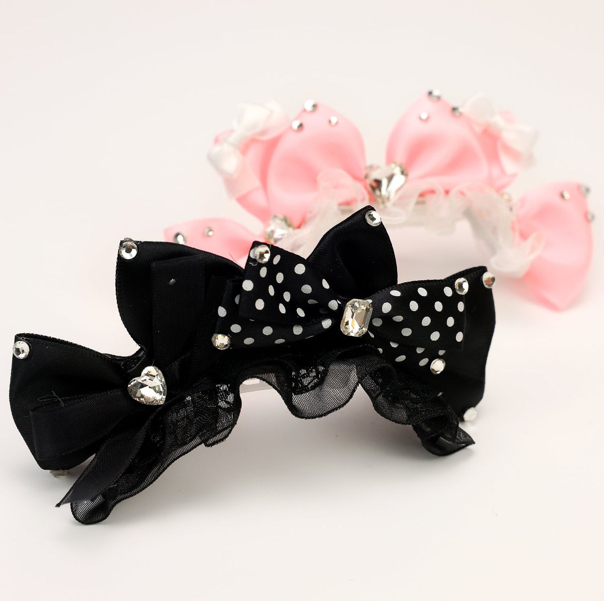Pet Accessories Polka Dot Bow Hair Clip with Rhinestones headwear