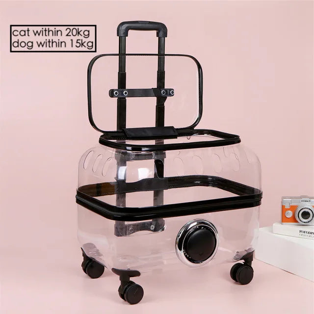 Rolling Pet Travel Trolley with Wheel, Transparent Capsule, Pink, Green, Puppies, Dogs, Cat Carriers Bag, 5-20Kg