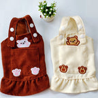 Pet Spring and Autumn Bears Embroidery Corduroy Strap Dress Cat Dog Clothes Teddy Korean Bibear Pomeranian VIP