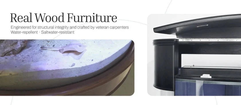 90 Gallon 3/4 Cylinder Glass Reef-Ready Aquarium Set in Unstained Wood Furniture