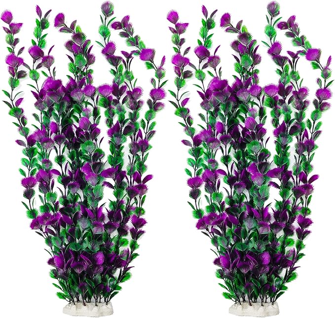 20.47 Inch Tall Aquarium Plants – Large Lifelike Artificial Fish Tank Decorations, 2 Pcs Fish Tank Plants Plastic，Durable & Safe for Freshwater/Saltwater Aquariums (Purple (Style C))