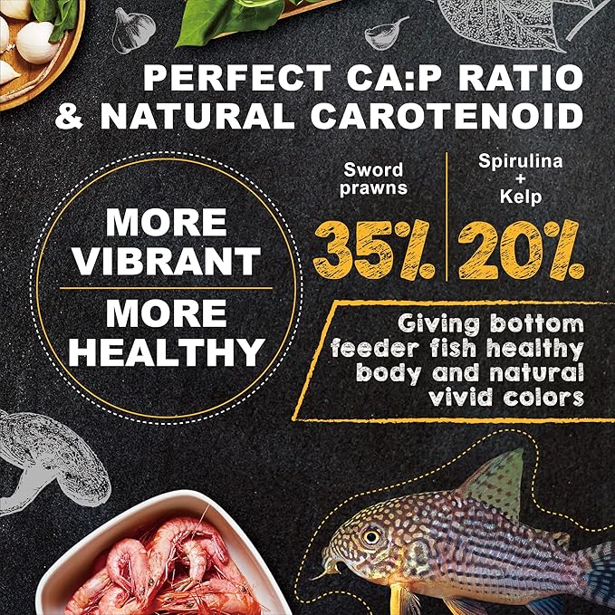 Ultra Fresh Bottom Feeder Fish Food, Sword Prawns, Natural Protein, Balanced Diet, for Catfish, Corydoras, Loaches, Tropical Shrimp Pie 4.94 Ounces