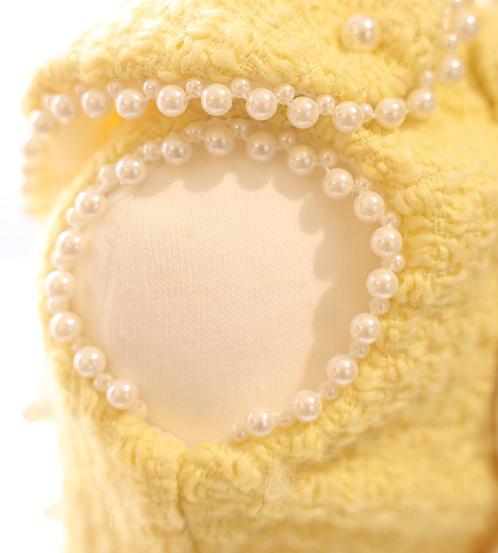 Pet Dress Yellow Tweed Pearls Collar with Lace Tutu - Boutique Party Outfit