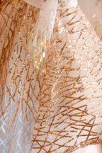 Aurora Pearl Princess Luxury Dog Dress – Gold Blue Gradient Sequin Ball Gown for Weddings & Couture Photo Shoots