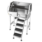 34" Dog Washing Station, Stainless Steel Pet Grooming Tub Bathtub, Professional Dog Wash Sink with Shower, Faucet, Soap Holder, Non-Slip Stairs Easy-Clean Design for Small Pets Cats (Right Door)