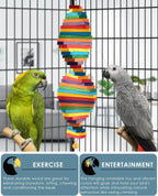 Bird Chew Toy with Wooden Blocks, Hanging Parrot Toy for Medium to Large Birds