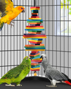 Bird Chew Toy with Wooden Blocks, Hanging Parrot Toy for Medium to Large Birds