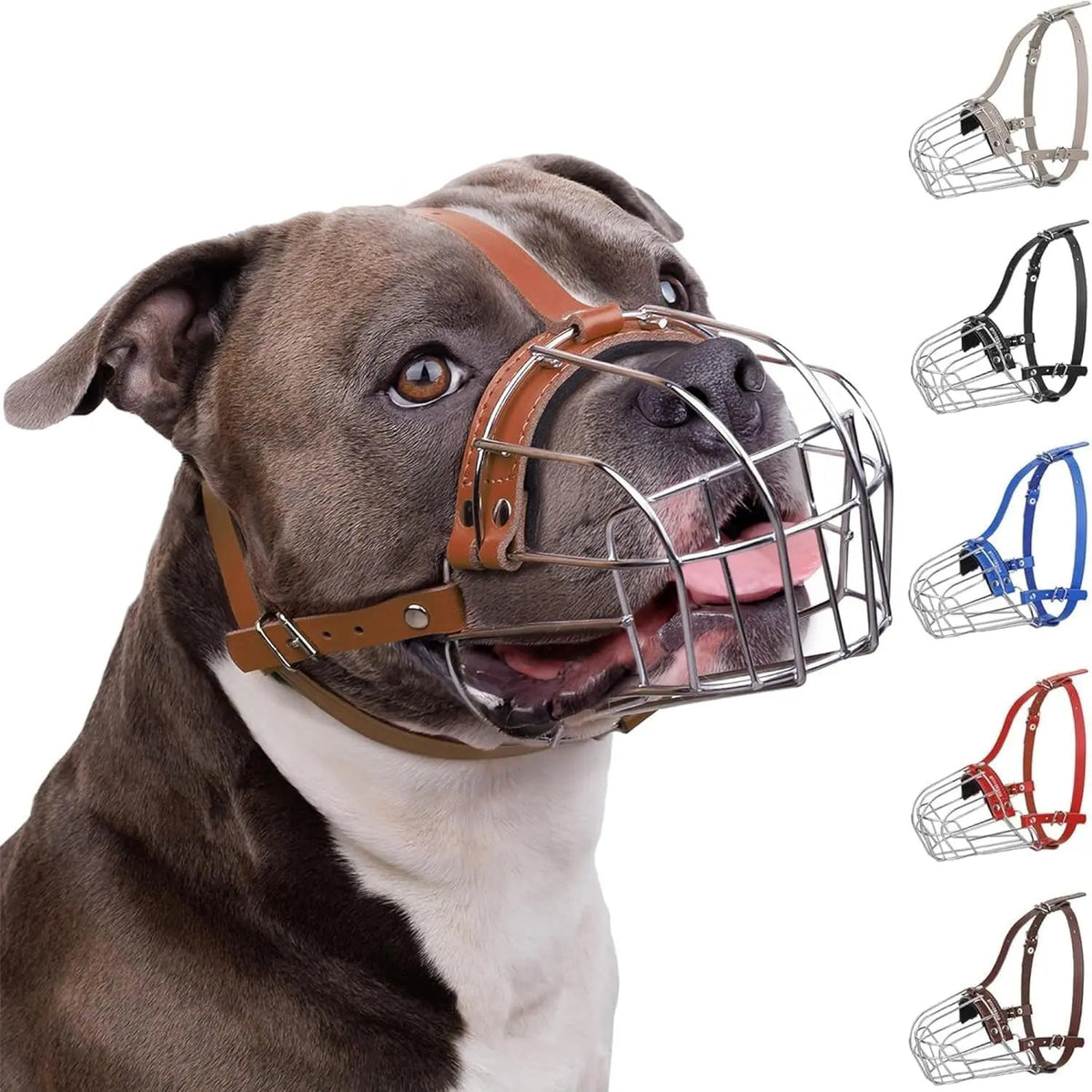 Breathable Metal Basket Dog Muzzle for Large Dogs with Leather Straps