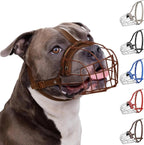 Breathable Metal Basket Dog Muzzle for Large Dogs with Leather Straps