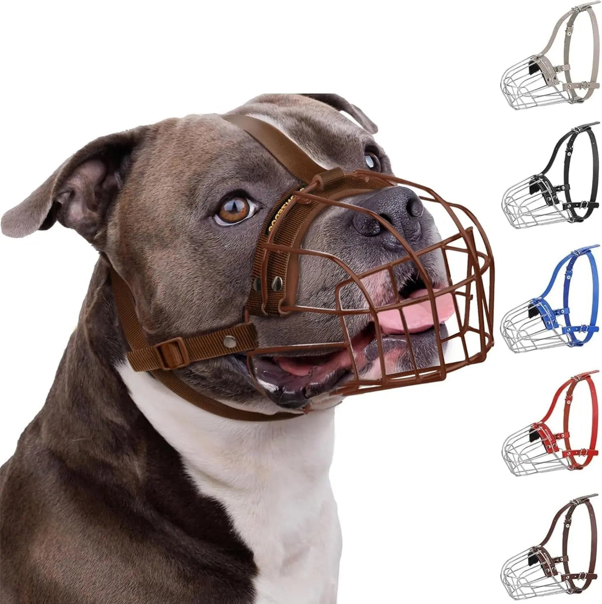 Breathable Metal Basket Dog Muzzle for Large Dogs with Leather Straps