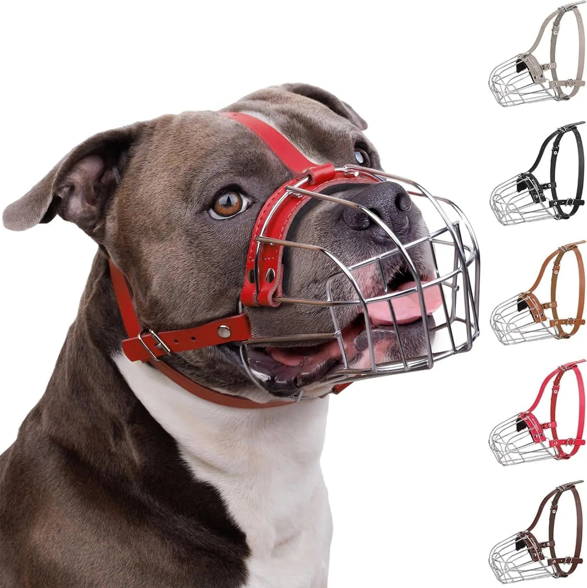 Breathable Metal Basket Dog Muzzle for Large Dogs with Leather Straps