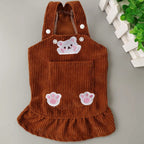 Pet Spring and Autumn Bears Embroidery Corduroy Strap Dress Cat Dog Clothes Teddy Korean Bibear Pomeranian VIP