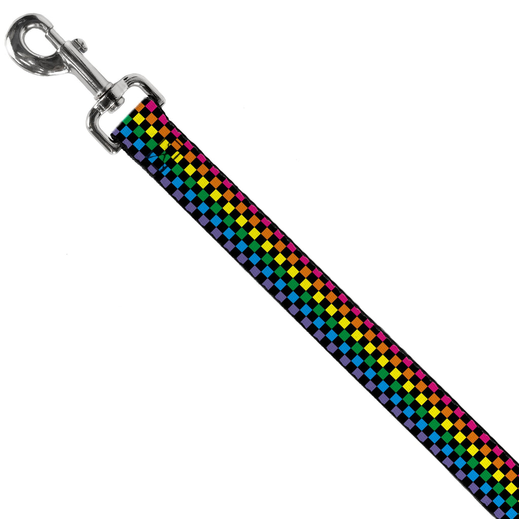 Dog Leash - Checker Black/Neon Rainbow