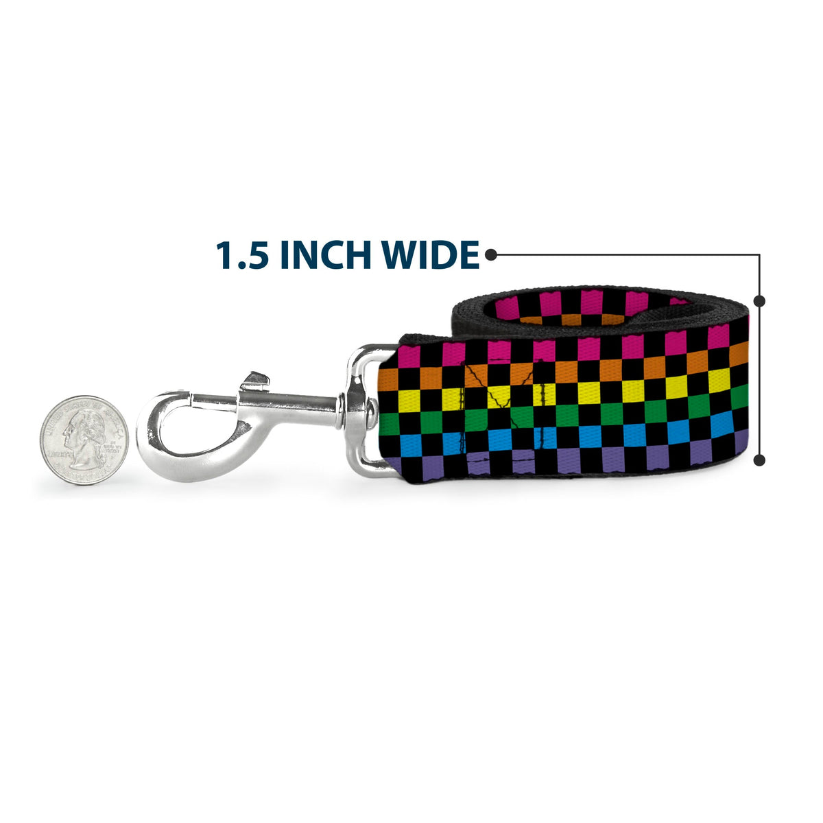 Dog Leash - Checker Black/Neon Rainbow